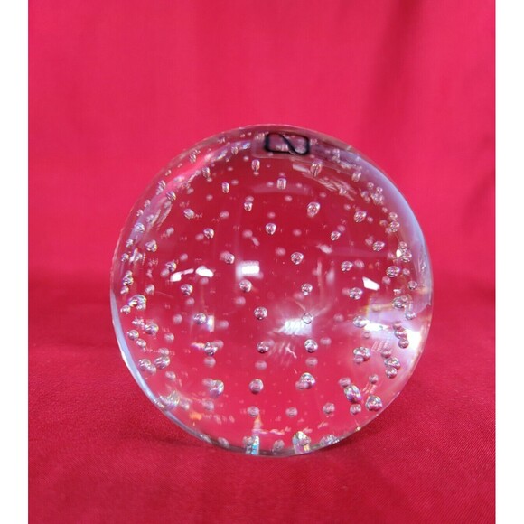Air Bubble Murano Ball Paperweight Signed Round Clear Glass Sphere Globe Italy - Picture 4 of 10